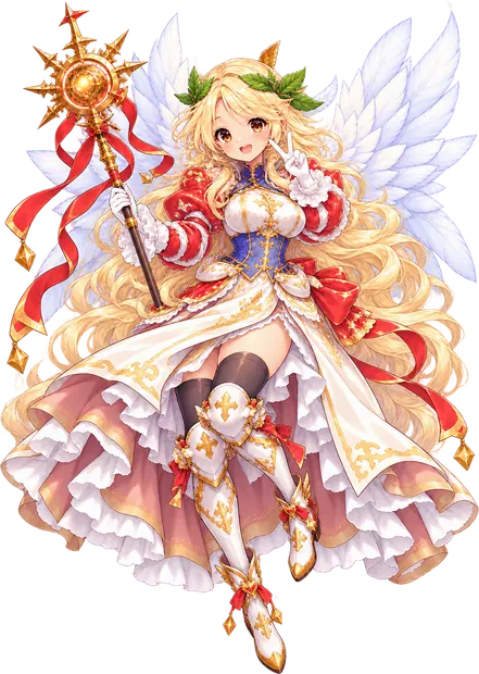 Seraphina, the Memoria Plaza warper, a winged valkyrie with a golden staff